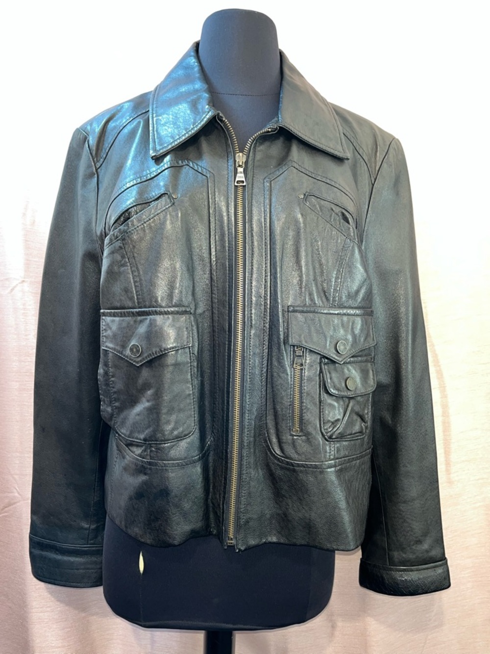 a.n.a A New Approach Vintage-Style Brown Leather Moto Jacket